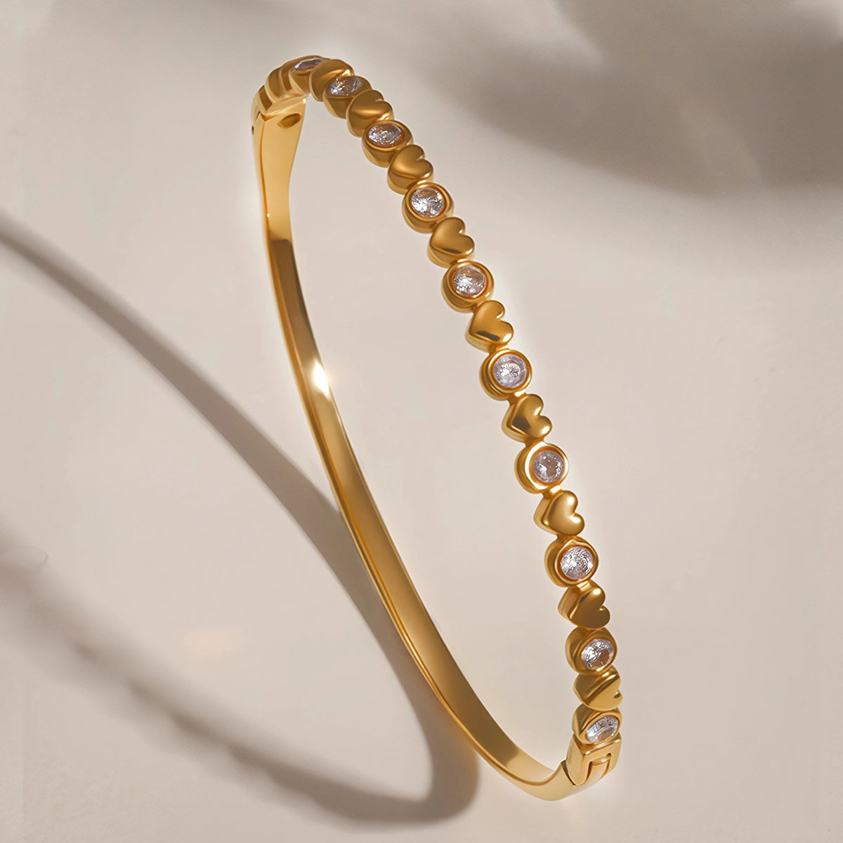 Angled close-up of the heart bangle