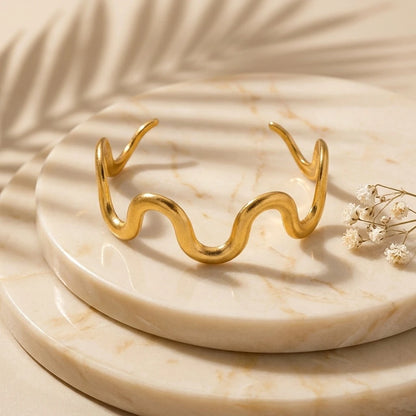 The Sol Sculptural Wave Open Cuff