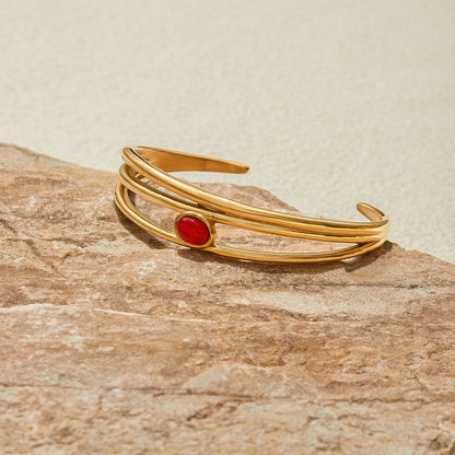 De "Aura" saffieren baguette & gouden kraal splitarmband