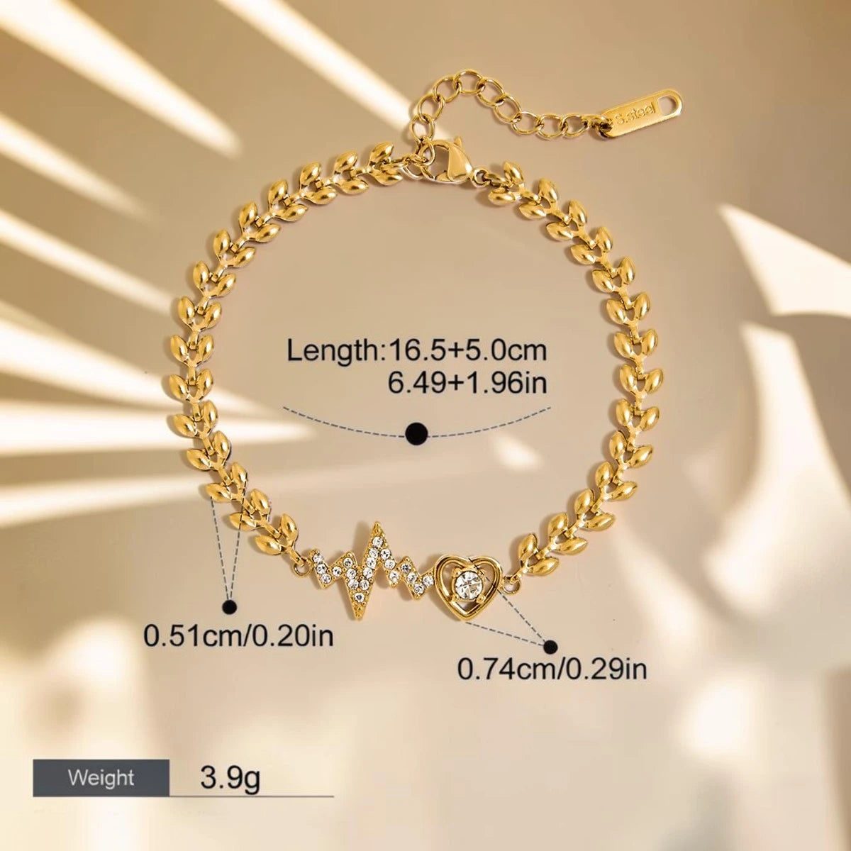 Bracelet detail showing its leaf-like links and extender