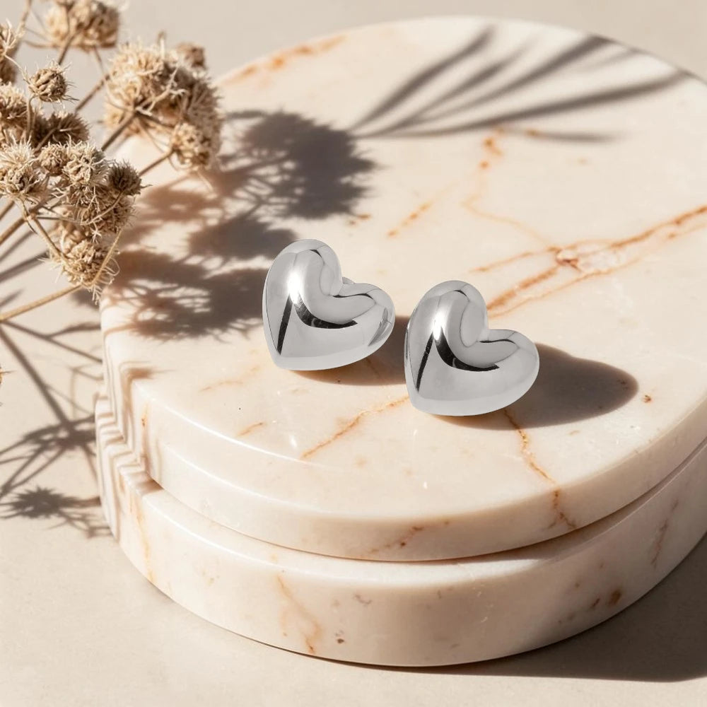 The Sculptural Puffed Heart Statement Stud Earrings