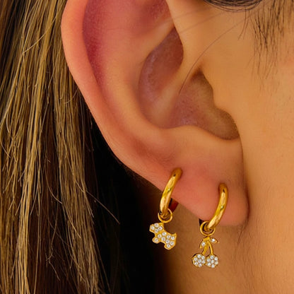 The Pave Crystal Dog Charm Drop Huggies
