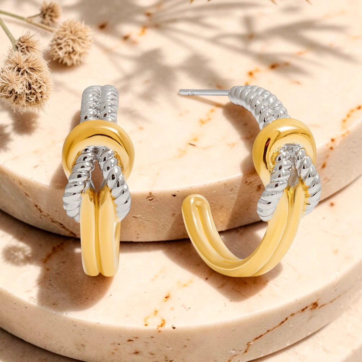 The Tied Rope Two-Tone Knot Hoop Earrings