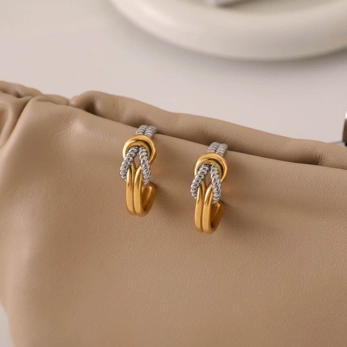 The Tied Rope Two-Tone Knot Hoop Earrings