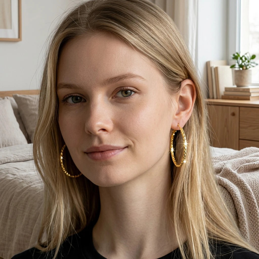 The Solaria Diamond-Cut Textured Hoops