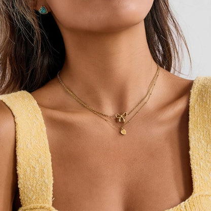 The Amor Layered Bow & Heart Pendant Necklace Set