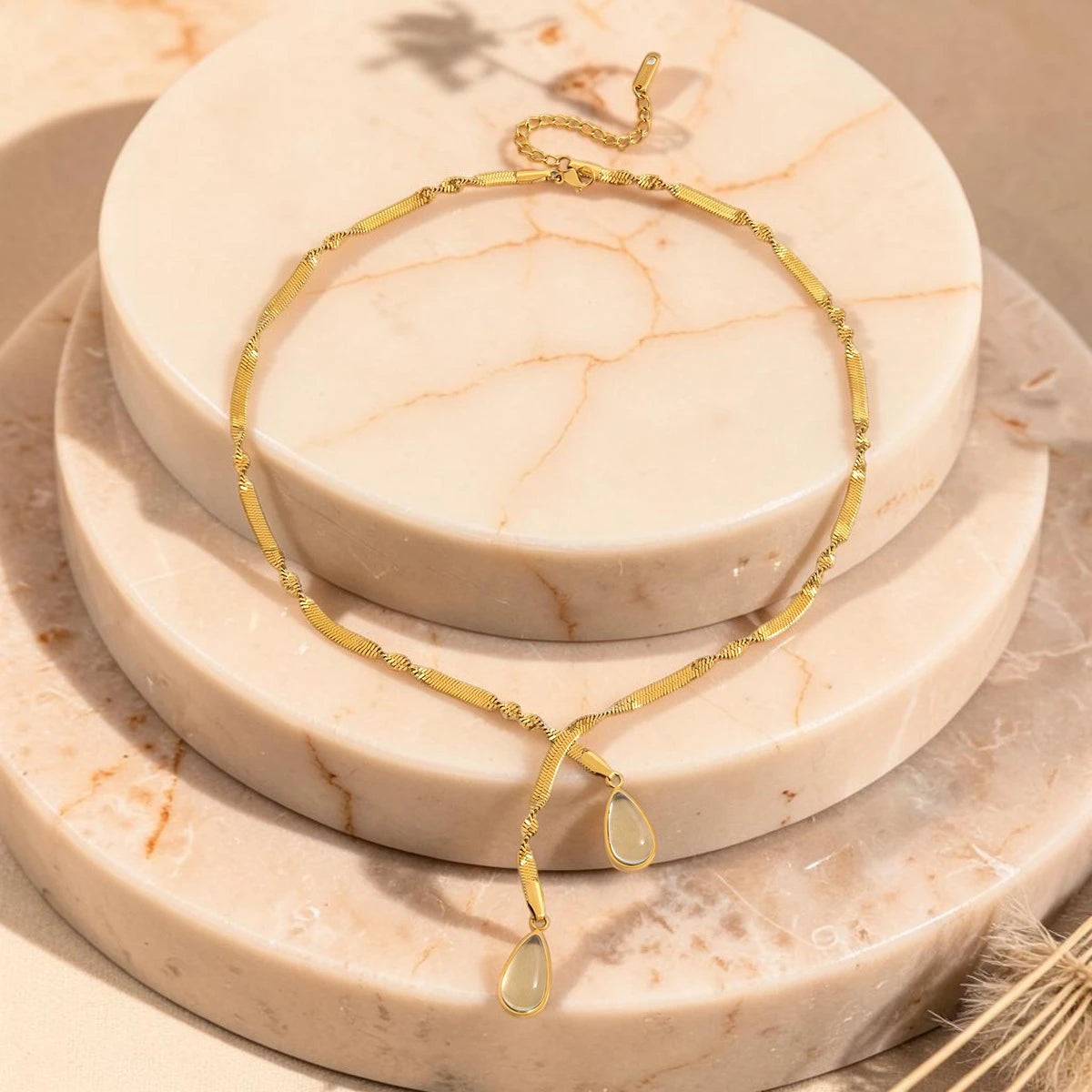 The Atelier Twisted Herringbone Teardrop Lariat Necklace