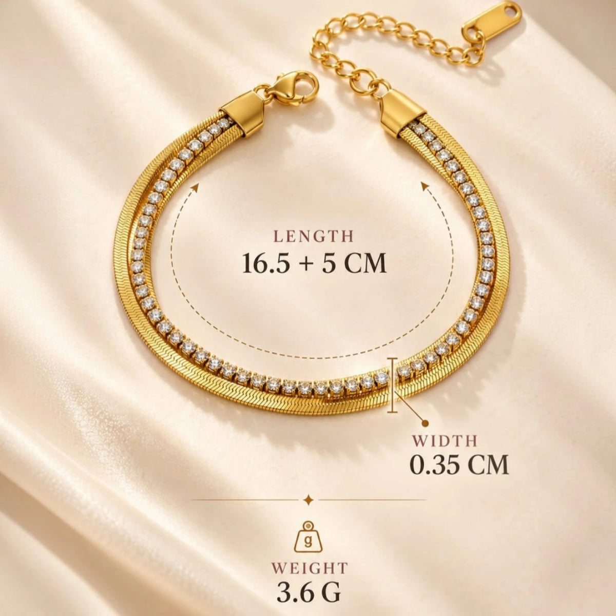 The Glide Gold Tennis & Herringbone Double Layer Bracelet