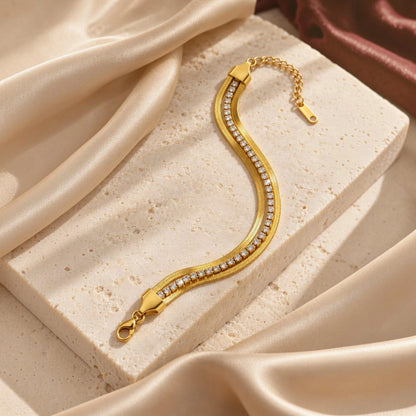 The Glide Gold Tennis & Herringbone Double Layer Bracelet